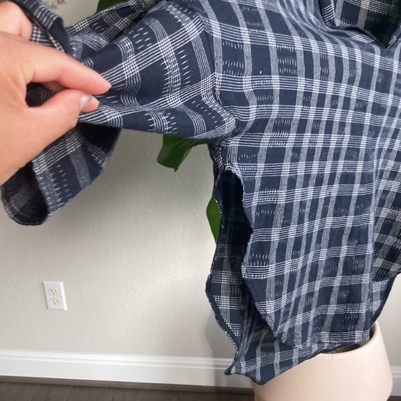 TOME New York check flutter sleeve henley blouse - Picture 8 of 14